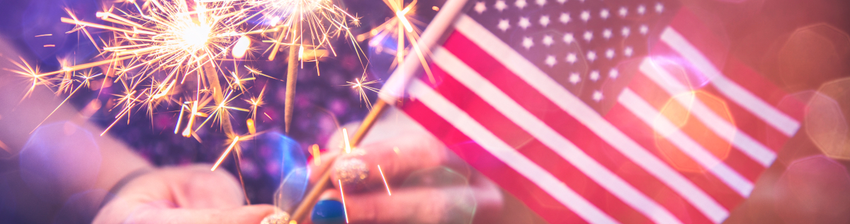 fourth of july blog header, usa flag and fireworks