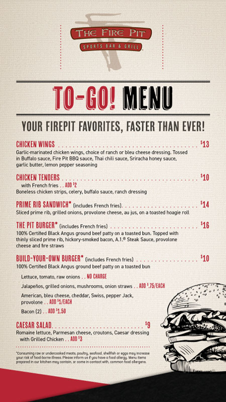 The Fire Pit To-Go Menu